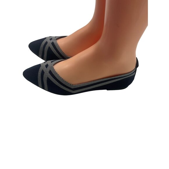 Womens Navy Gray Pointed Toe Flats Size 40 Slip-On Shoes With Cushioned Insoles - Picture 3 of 6